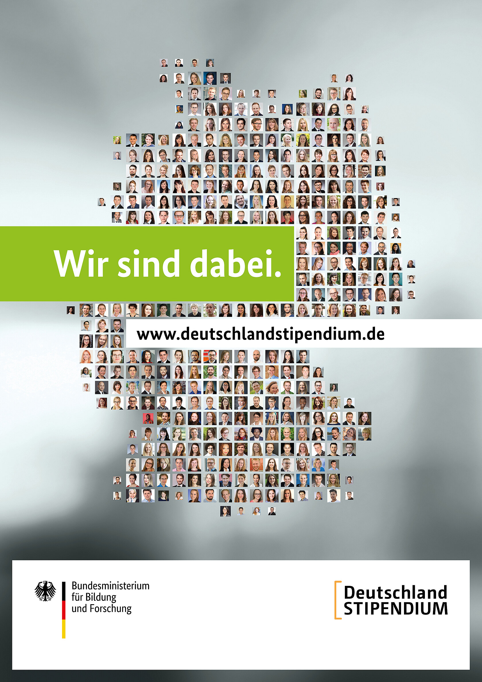 Deutschlandkarte aufgebaut aus Gesichtern von Stipendiatinnen und Stipendiaten des Deutschlandstipendiums