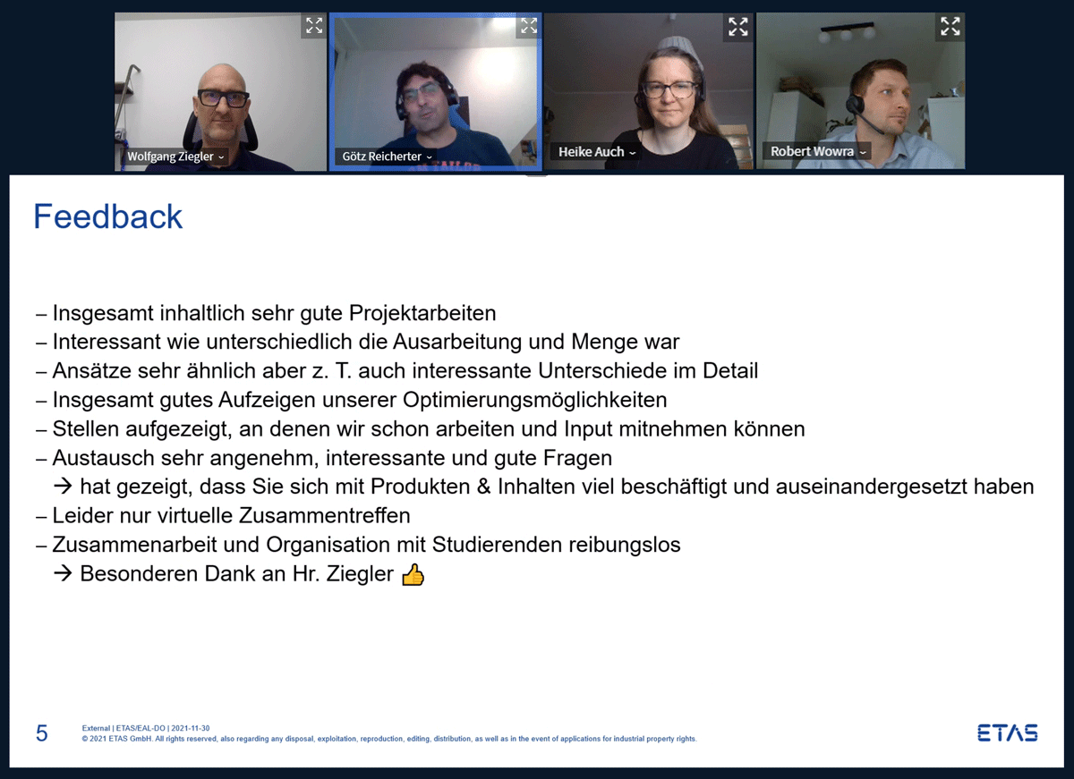 Informationssysteme für die ETAS GmbH – Feedback