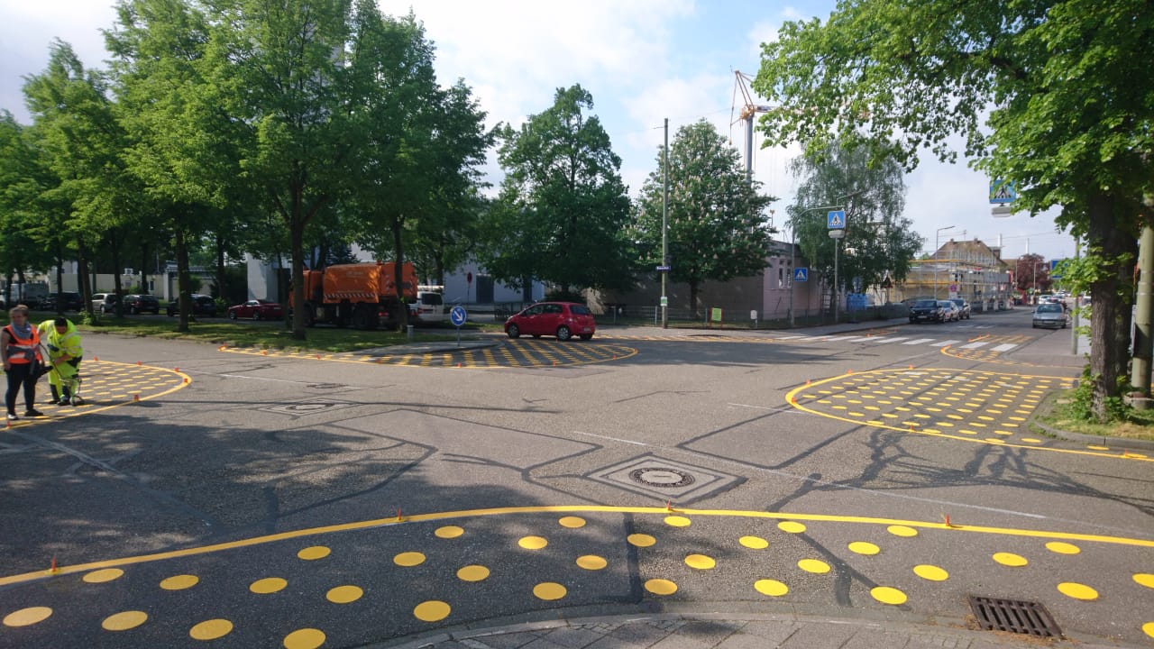 Road junction with markings