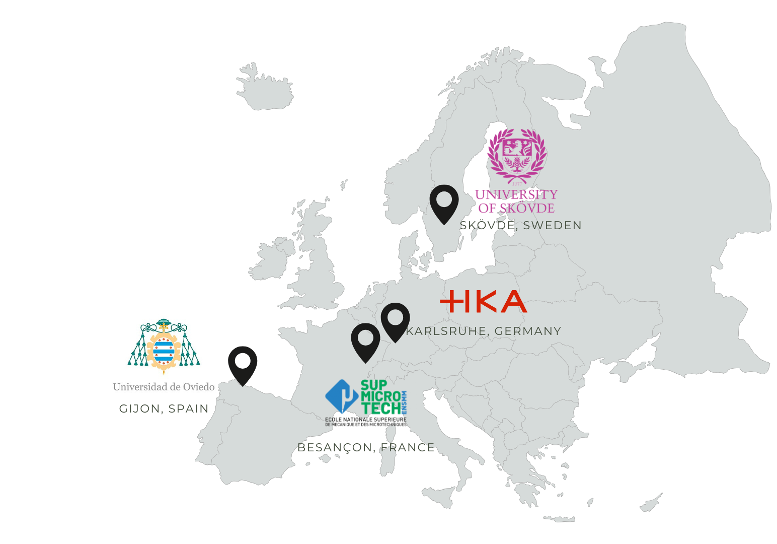 EU4M Partner Universities Map with four partner universitites