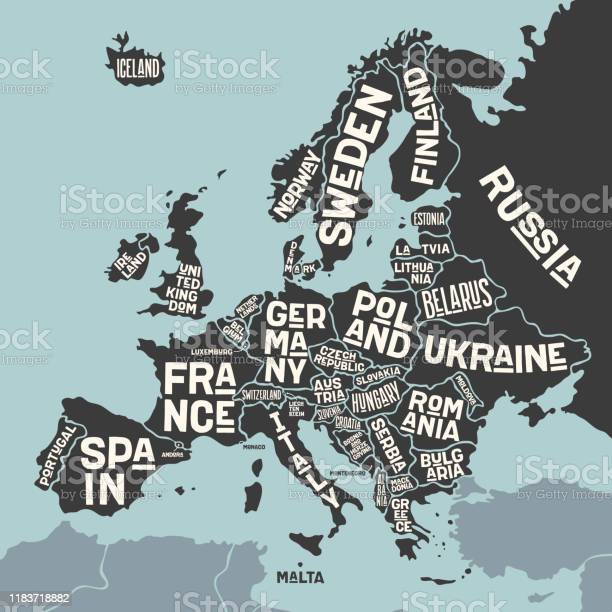 Map of Europe with countries' names