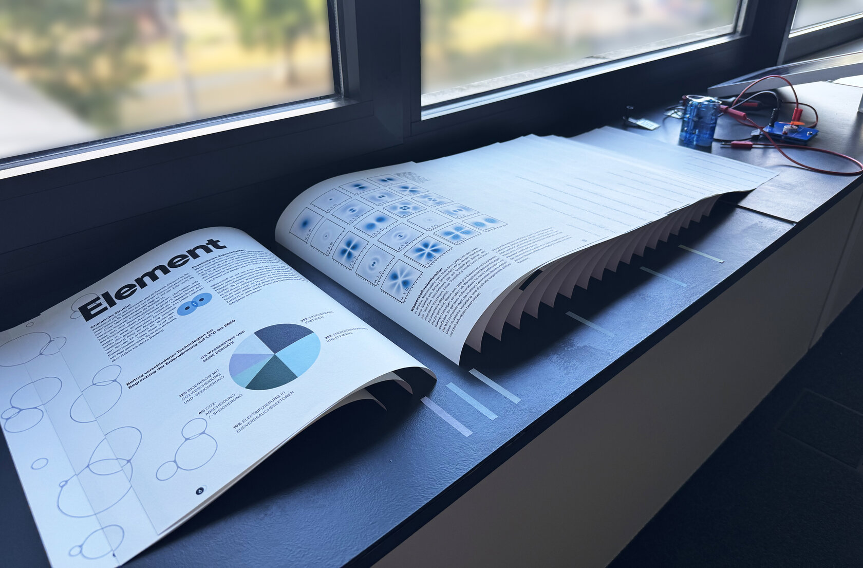 Mehrere Einzelseiten bilden ein Buch zum Thema Wasserstoff