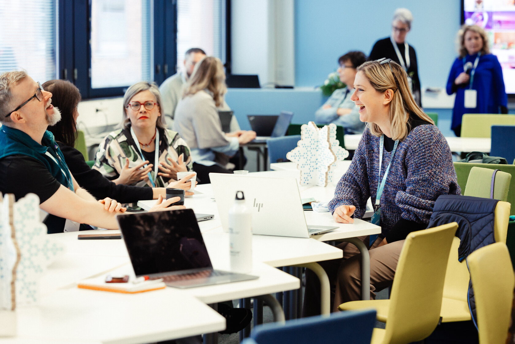 Lecturers discussing innovative teaching methods during the staff academy at XAMK, Finland