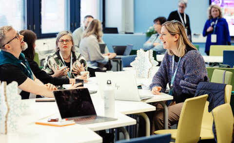 Lecturers discussing innovative teaching methods during the staff academy at XAMK, Finland