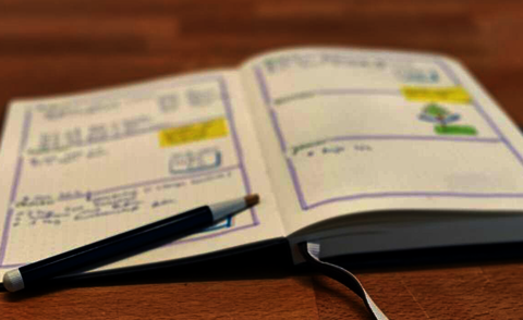 Notizbuch mit Einträgen