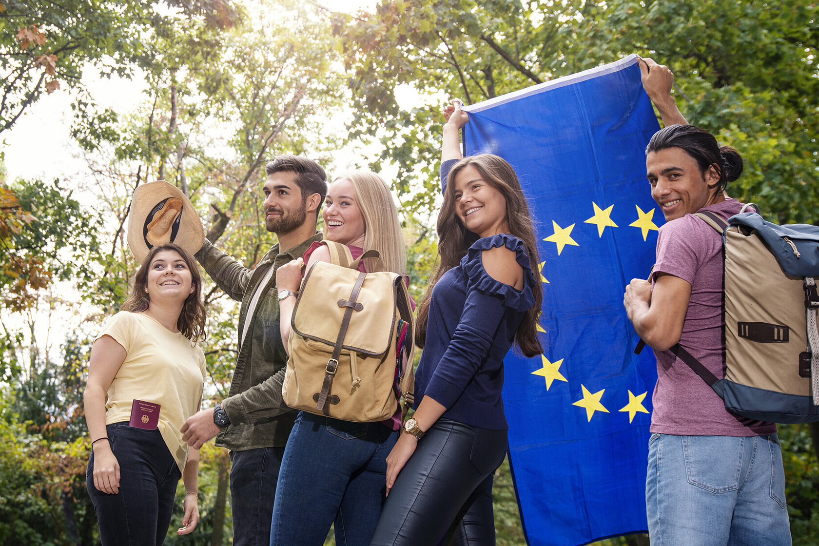 Group waves EU flag