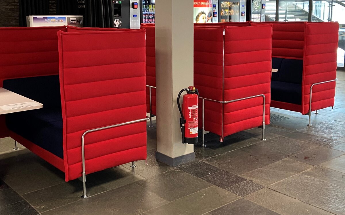 row of padded study booths