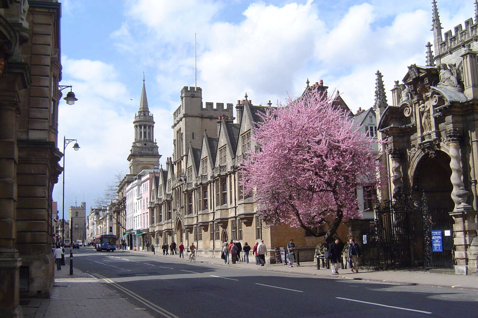 Oxford University mit blühendem Baum