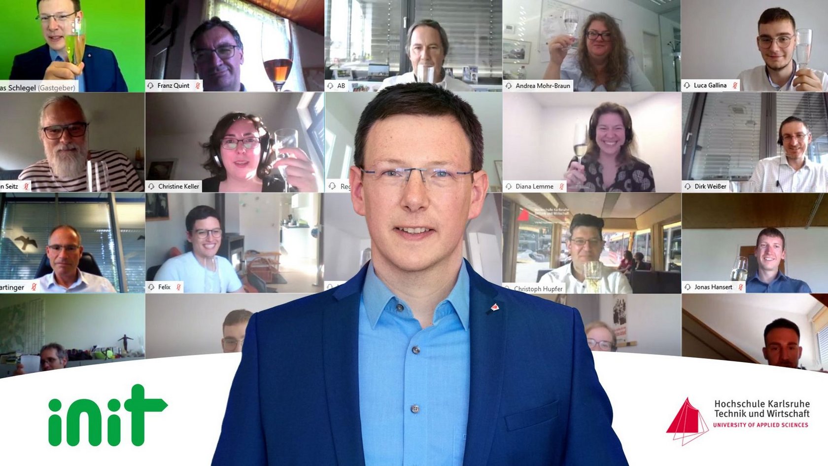 Prof. Dr.-Ing. Thomas Schlegel mit Gästen bei der virtuellen Feier zum fünfjährigen Jubiläum der INIT-Stiftungsprofessur 