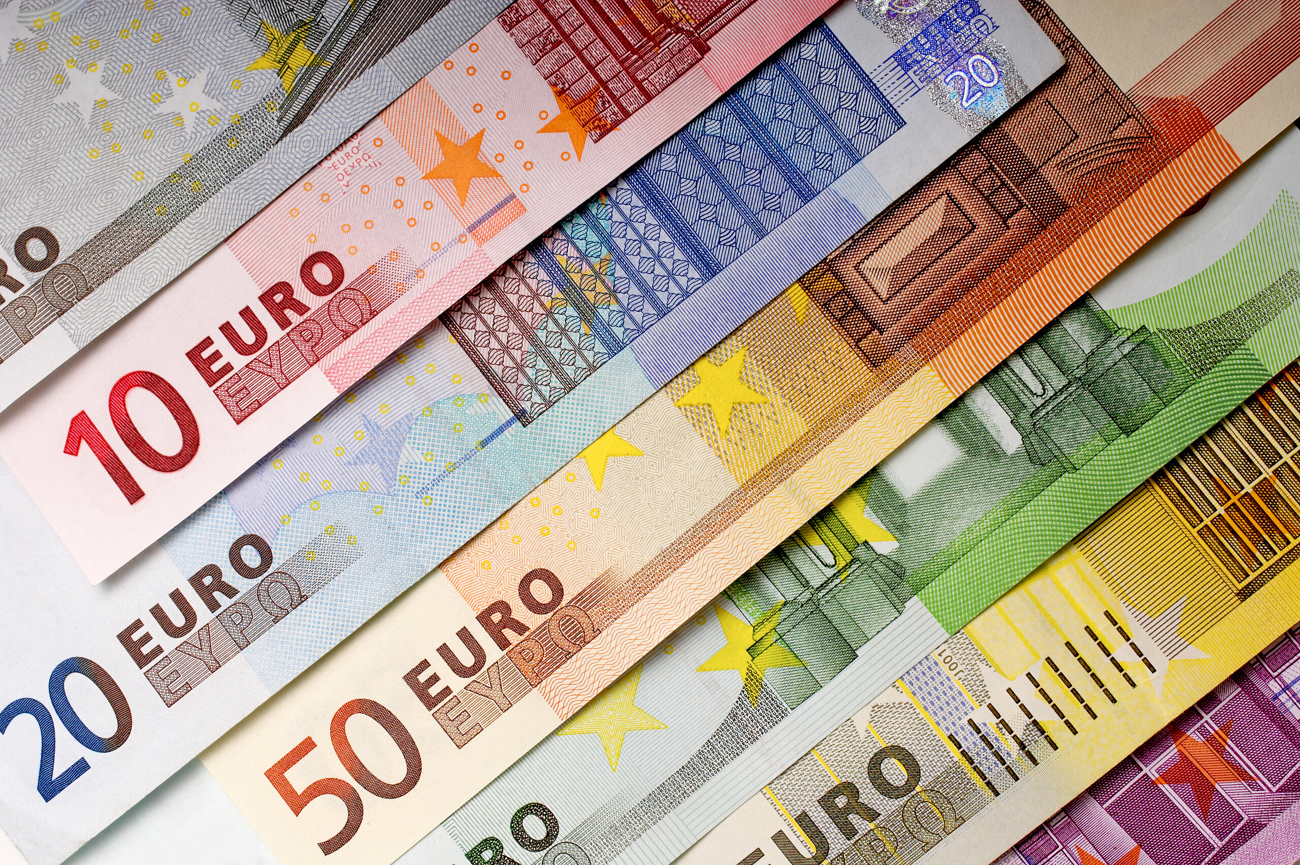Close-up of Euro banknotes