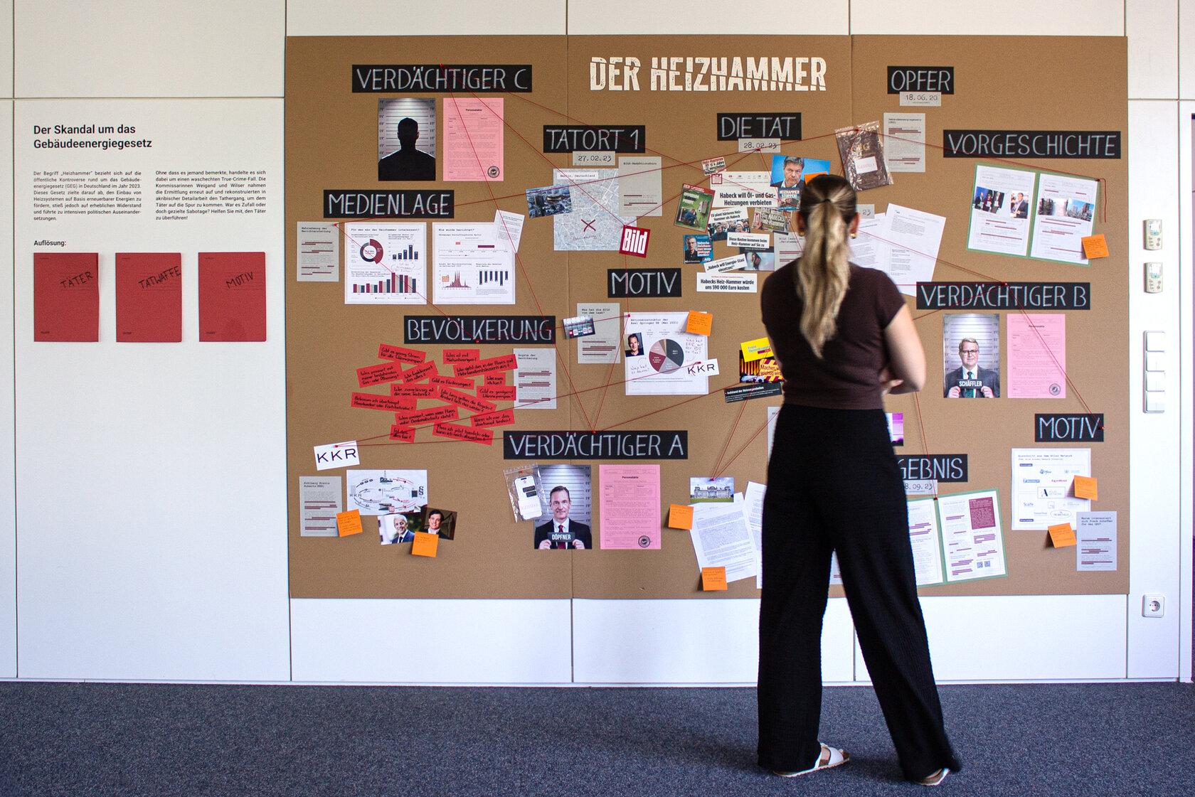 Besucherin vor Evidence Board