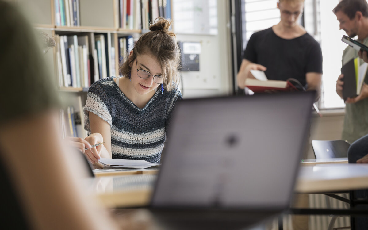 students at the library