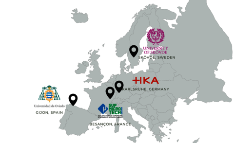 Map with four partner universitites