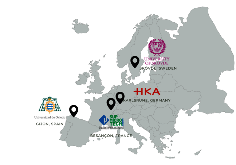 Map with four partner universitites