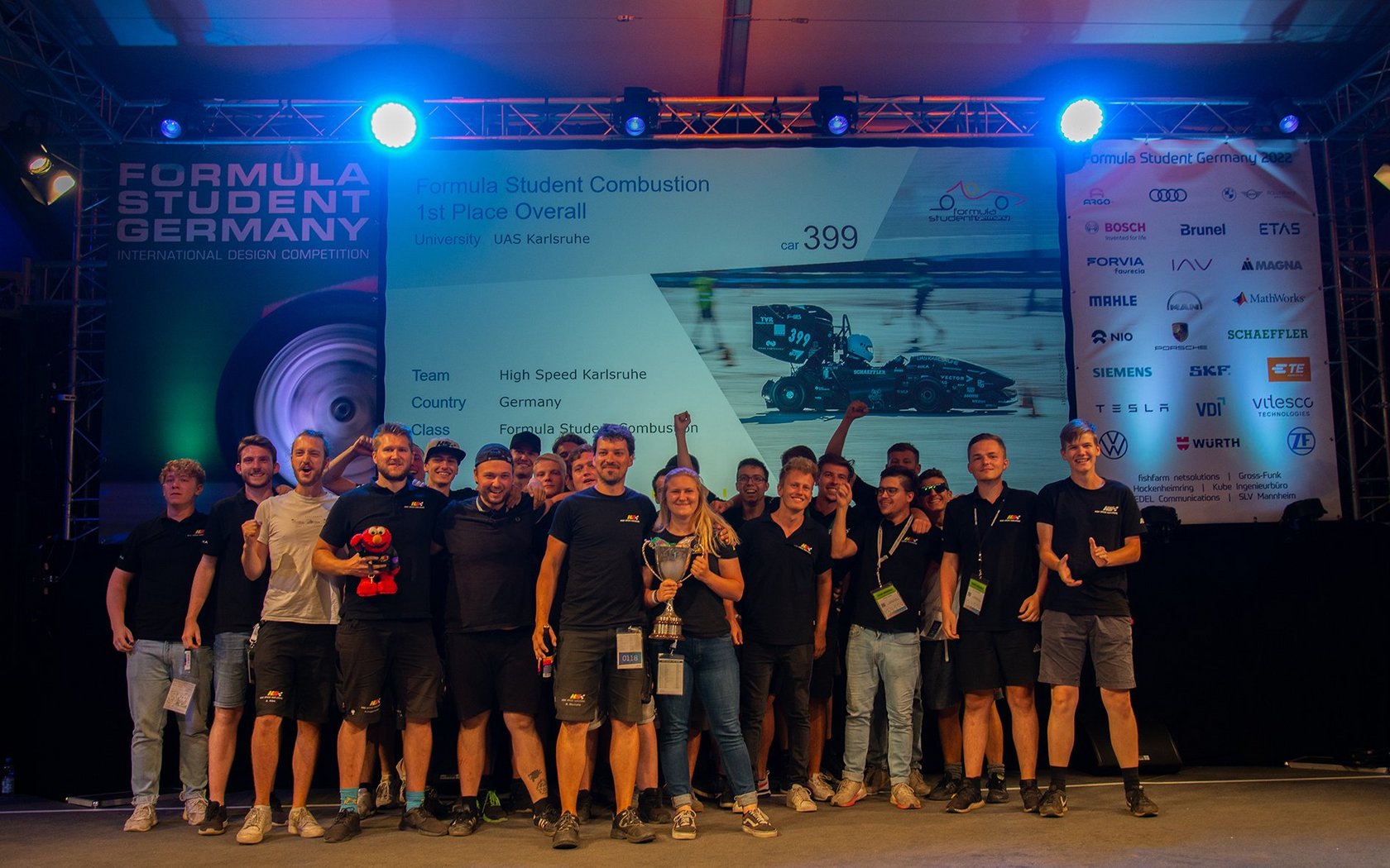 Team High Speed Karlsruhe on a stage