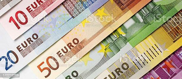 different Euro banknotes