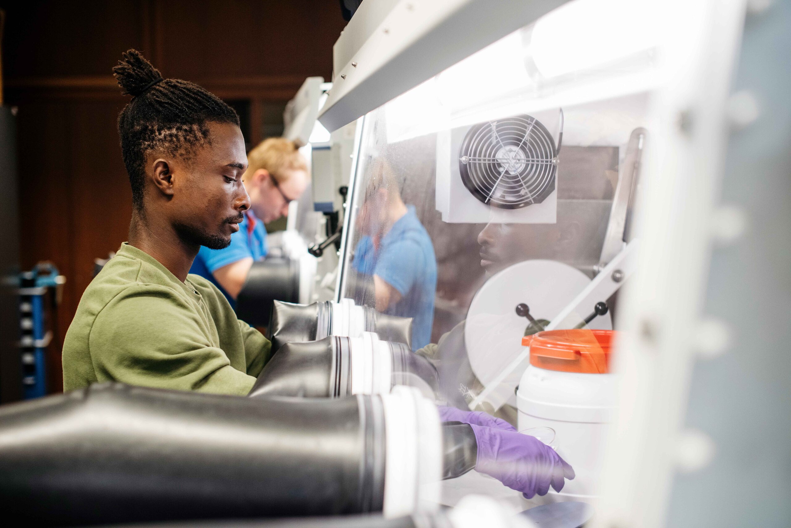 student working on an experiment