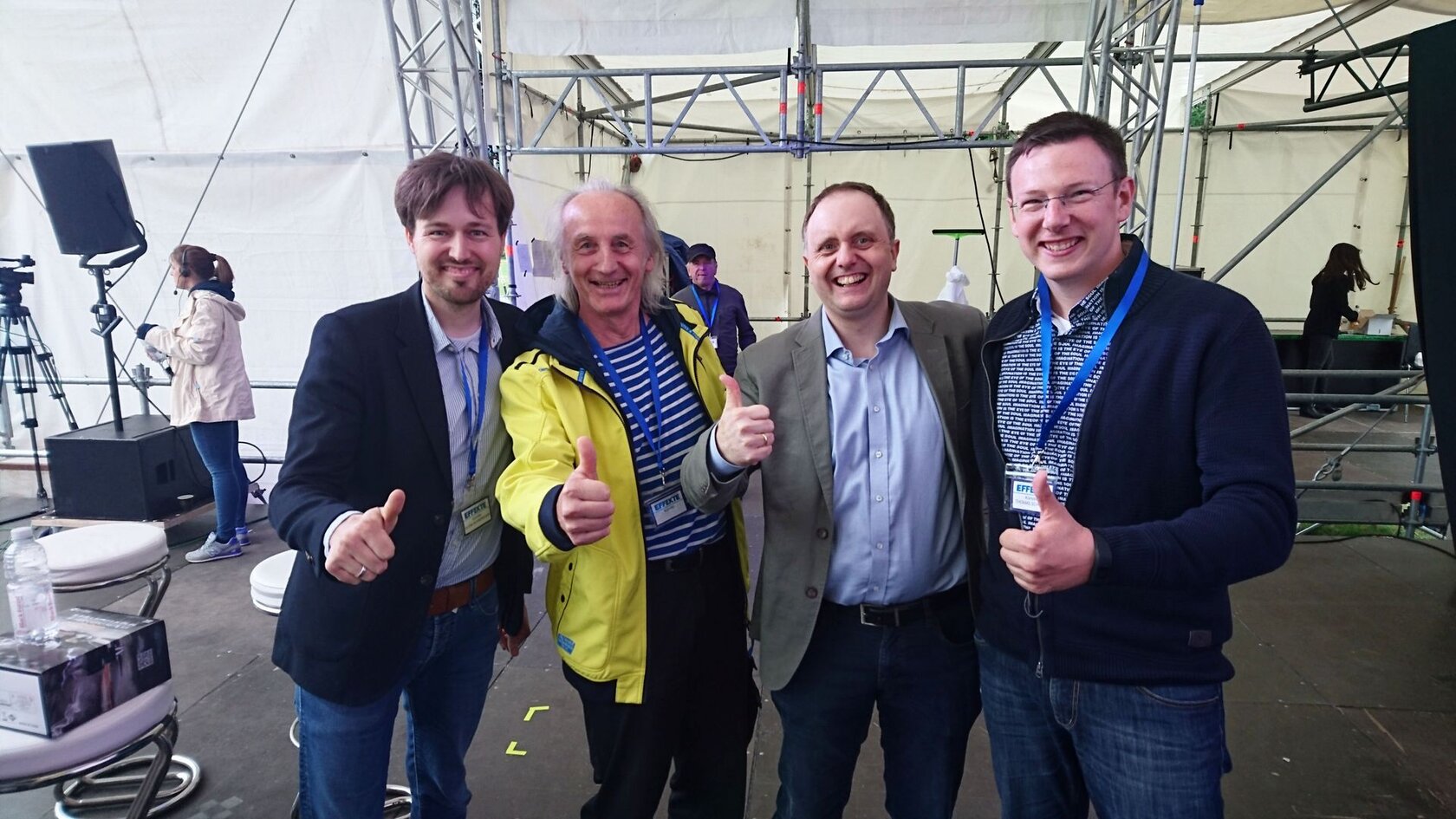 Professoren-Team v.l.n.r.: Prof. Björn Bohnenkamp (Karlshochschule), Prof. Jürgen Walter (HsKA), Dr. Sebastian Stüker (KIT), Prof. Thomas Schlegel (HsKA)
