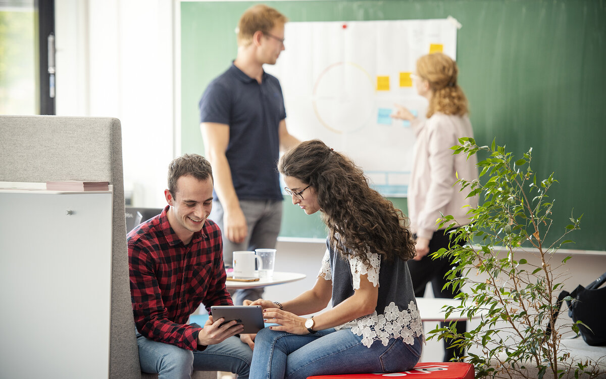 student workgroup in a cubicle